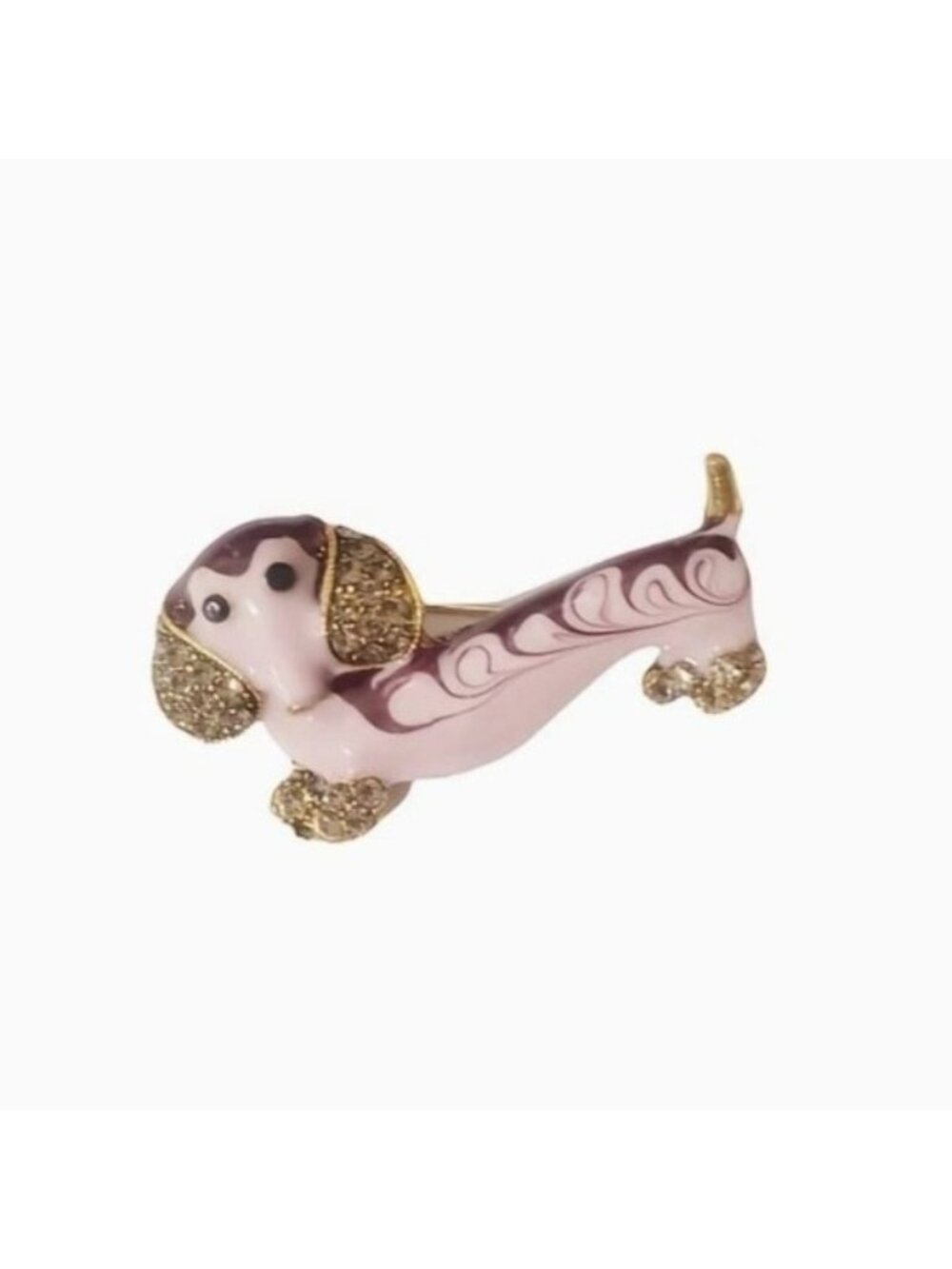 Pink Enamel Dachshund Weiner Dog with Crystals Gold Tone